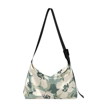 Imagem de Bolsa feminina Hobo mista de cor marrom floral de couro grande bolsa tiracolo com estampa floral colorida Hobo bolsa feminina, Flor floral verde