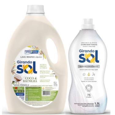 Imagem de Coco e Baunilha Girando Sol Kit Lava Roupas Líquido 5L + Amaciante Concentrado 1,5L Hipoalergênico Limpeza Profunda Maciez Perfume Duradouro Roupas Macias Toque Suave (Hipoalergênico)