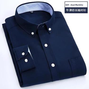 Imagem de Camisa Oxford Masculina Slim Fit De Manga Longa Confortável E Macia Mo