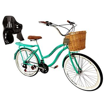 Imagem de Bicicleta Aro 26 Retrô 18v C/Cadeirinha traseira Verde água