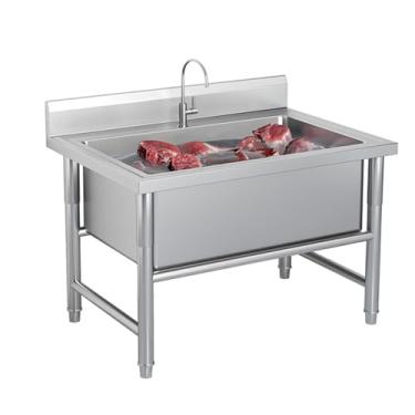 Imagem de Pia de tigela única grande, pia industrial de cozinha, pia independente de aço inoxidável, 1 compartimento para pia de cozinha comercial, pia utilitária com backsplash (120 x 60 x 80 cm/47,2 x 23,6 x