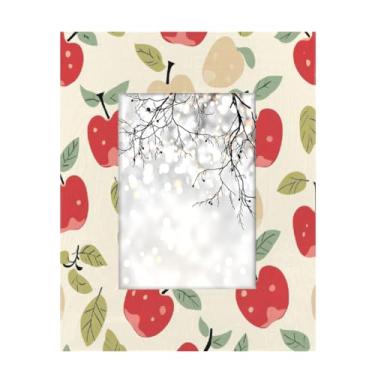 Imagem de GeMeFv Moldura de madeira com desenho de maçãs vermelhas, folhas de maçãs, 12 x 17 cm, para montagem na parede e na mesa, moldura de presente para decoração de casa