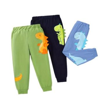 Imagem de Conjunto De 3 Calças Esportivas Infantis Com Estampa De Dinossauro  Co
