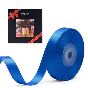 Imagem de Fita de cetim azul dupla face de cor sólida 1,5 cm x 23 m, fitas perfeitas para artesanato, decoração de casamento, fabricação de laços, costura, embalagem de presente e mais