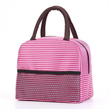 Imagem de Bento Boxes Lancheira Clássica Listrada Bolsa de Alumínio para Gelo Bolsa Isolante Lancheira Saco Isolamento (Cor: Azul) (Rosa Vermelho)