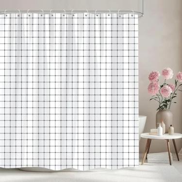 Imagem de Cortina de chuveiro de cor lisa, linhas pretas e brancas, formas geométricas, simples, estilo moderno, cortina de banheiro de poliéster, decoração de banheiro, 47 x 83 pol. x 120 x 210 cm/LxA, tecido