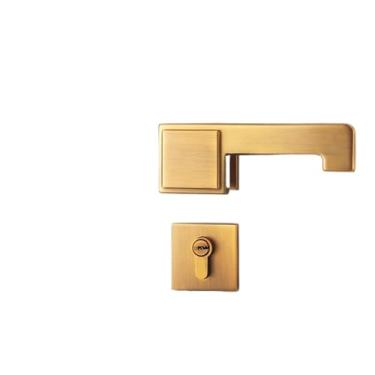 Imagem de Fechadura de porta interior quarto fechadura de porta banheiro italiano amarelo bronze madeira maciça maçaneta fechadura (com chave)