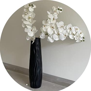 Imagem de Vasos grande vaso de chão, vaso de cerâmica branco, suporte de flores alto decorativo para casa de fazenda rústica moderna, decoração de estante DEA, decoração de mesa de jantar (cor: preto, tamanho