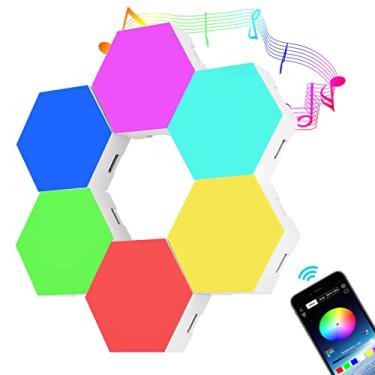 Imagem de 6PCS Lâmpada de Parede Hexagonal RGB com Controle Som LED por APP e Adesivos para Quarto Sala Estar Criação Ambiente Jogos
