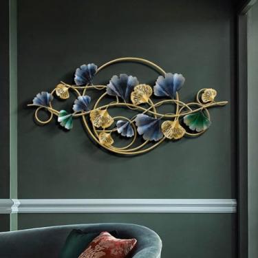 Imagem de Decoração de parede para sala de estar tamanho grande arte de parede de metal folha de ginkgo decorações de parede para casa, escritório, família, sala de jantar, hotel, decoração de pendurar na