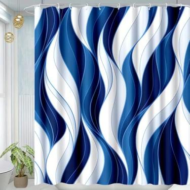 Imagem de 1 conjunto de cortina de chuveiro para banheiro cortinas de banho listradas azuis e brancas com 12 ganchos banheiro decoração banheira tela de banho 35 x 72 pol. -89 x 183 cm/L x A