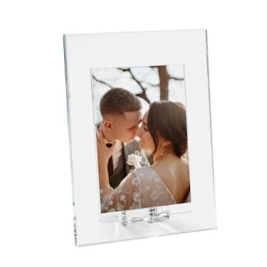 Imagem de kitCom Porta-retrato de cristal simples para decoração de casa, moldura de casamento, exibição de foto 10 x 15 cm, vem com caixa de presente