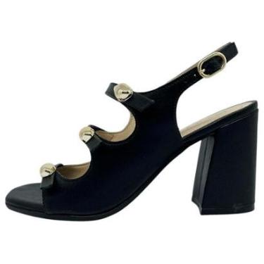 Imagem de Sandalia Ramarim Tira Tripla Salto Bloco Com Aplicacoes-Feminino