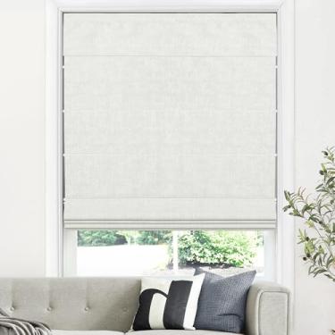 Imagem de LazBlinds Persianas romanas sem fio para janelas, persianas blackout com isolamento térmico, persianas de tecido leve para janelas internas, 89 cm L x 152 cm A, branco