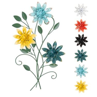 Imagem de KHJCXS Arte de parede de metal moderna minimalista flores de metal, com 6 peças de flores intercambiáveis, decoração de interior arte de parede horizontal arte de ferro, para porta, quarto, sala de