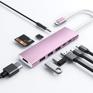 Imagem de Hub USB C para iPad Pro 9 em 1 adaptador iPad Pro M4 M2 M1 13 12.9 11 polegadas iPad Air 5 4 estação de ancoragem com 4K HDMI, USB-C PD, leitor de cartão SD/TF, USB 3.0, conector de fone de ouvido de
