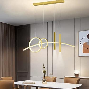 Imagem de Luminária pendente LED moderna para mesa de jantar, com intensidade regulável e controle remoto. Lustre com altura ajustável para sala de estar, sala de jantar, cozinha e escritório (dourado