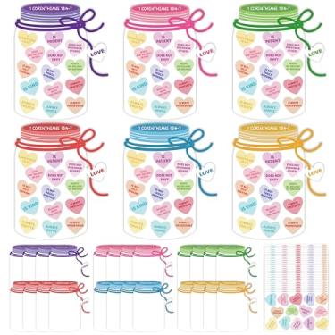 Imagem de COcnny Kit de artesanato para Dia dos Namorados – Conjunto de 24 frascos de doces Faça seu próprio coração de amor, artesanato para crianças, faça você mesmo 1 Corinthians 13:4-7 Arte de papel adesivo