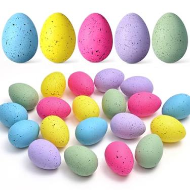 Imagem de Waipfaru 20 Ovos de Páscoa, ovos de Páscoa salpicados de plástico de 6 cm e enchimento de vaso, ovos de Páscoa pastel para decoração de mesa de casa de fazenda DIY (azul, amarelo, rosa, roxo, verde)