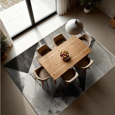 Imagem de 1 Tapete Sala de Jantar Mesa Grande 150X200 Js Do Cr Vr (M60 Areia Cinza - Geométrico Moderno)