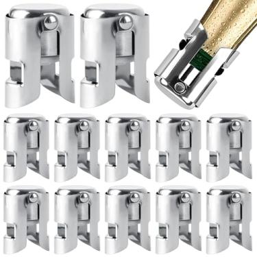 Imagem de 12 peças de rolha de champanhe de aço inoxidável com tampa de garrafa de vinho de silicone de grau alimentício para champanhe Cava Prosecco e espumante