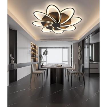 Imagem de Luminária de teto LED dimerizável com controle remoto por aplicativo (com função de memória), moderna, para sala de estar, quarto, sala de jantar e outros ambientes. Lustre (preto, 8).