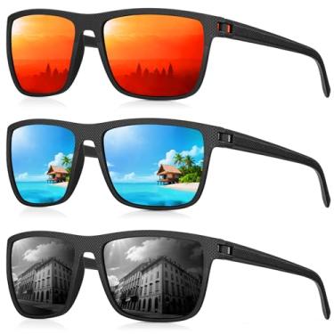 Imagem de CIFOYA Óculos De Sol Polarizados Para Homens E Mulheres, Quadrados Dirigir, Pescar, Golfe, Leves Modernos, Proteção 100% Uv400, Pacote Com 3 (Preto/Azul Gelo/Laranja)