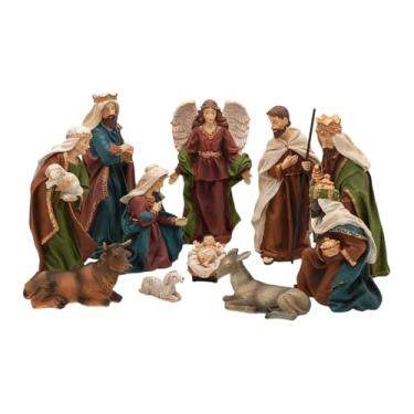 Imagem de Baoblaze Conjunto de figuras de presépio de Natal, enfeite de manjedoura de Jesus, estátua da Sagrada Família, figuras de resina para uso interno e externo no