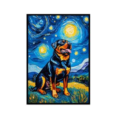 Imagem de Pintura a óleo floral colorida abstrata Van Gogh Dog Starry Night Pôster em tela de arte de parede impressões engraçadas de animais para decoração de casa e sala de estar de casa de fazenda