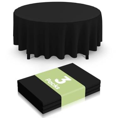 Imagem de Smiry Toalha de mesa descartável, pacote com 3, toalha de mesa redonda impermeável de 213 cm, capas de mesa redondas decorativas para festa, aniversário, piquenique, preta