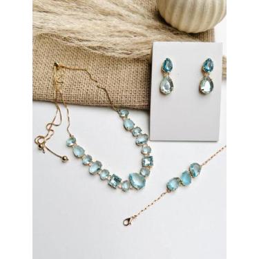 Imagem de Kit de 3 Peças JOZEFINA Colar + Brinco + Pulseira Azul