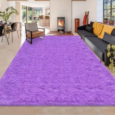 Imagem de ZJYeRug Tapete felpudo roxo para quarto de menina 1,8 x 2,7 m embaixo da cama, tapetes grandes antiderrapantes de 1,8 x 2,7 m para sala de estar, tapete fofo para sala de jogos, tapete macio de