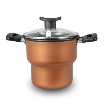 Imagem de Cuscuzeiro Teflon Antiaderente Tampa de Vidro 16cm- Para Arroz, Cuscuz e Legumes no Vapor - Cozinha Prática e Saudável(Bronze)