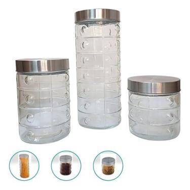 Imagem de Kit 3 Potes de Vidro Herméticos Inox 870ml 1260ml 2130ml - Fratelli