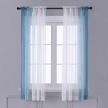 Imagem de Cortinas Translúcidas Ombre Linho Falso Gradiente Semi Voile com Bolsa para Varão Conjunto de 2 Painéis Cortina Janela Q