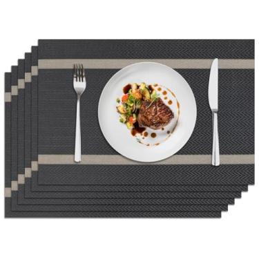 Imagem de Privalace 45,7 x 30,5 cm, conjunto de 4 jogo americano de PVC, tapete de mesa antiderrapante, lavável, resistente ao calor e resistente a manchas para mesa de jantar, cozinha doméstica, jantar, preto