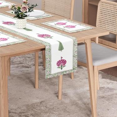 Imagem de Conjunto de jogo americano e corredor de mesa Stonefruit Grove – 6 jogos americanos + 1 corredor – estampa feita à mão, 100% algodão, linho de mesa de jantar e cozinha | Coleção de palmeiras e pétalas