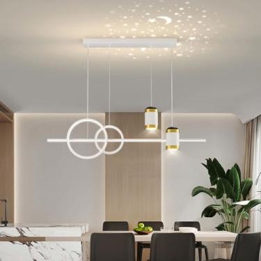 Imagem de Luminária pendente LED para sala de jantar, com intensidade regulável, ideal para cozinha, sala de estar e escritório, com design moderno e projeção de céu estrelado (branca).