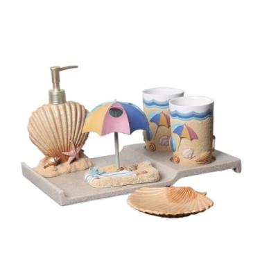 Imagem de KEG801302 Dispensadores de Sabão Garrafa Banheiro 6 Peças Dispensador de Sabão Criativo Presente de Casamento Suprimentos de Banheiro Escova de Dentes Copo Enxaguante Bucal Conjunto de Lavagem para