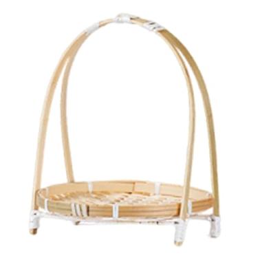 Imagem de MotiveTech Bandeja de bambu trançado para servir petiscos com alça, ideal para exibir alimentos e presentes, e como cesta de armazenamento para sobremesas, 1 Camada