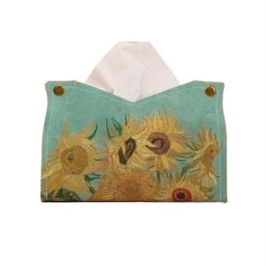 Imagem de Suporte de caixa de lenços de papel de parede colorida pintura a óleo PU couro suporte de lenços de papel de escritório suporte dispensador de guardanapo para casa escritório capa de caixa de lenços