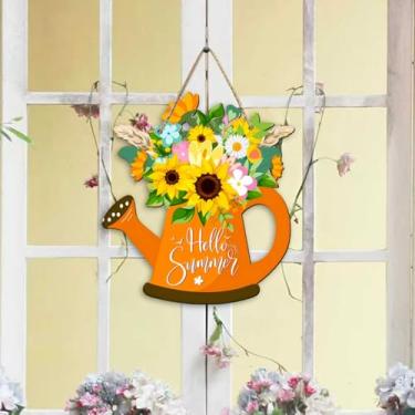 Imagem de Hello Summer Ornamento para pendurar vaso de flores placa placa decoração para parede interna externa porta da frente varanda