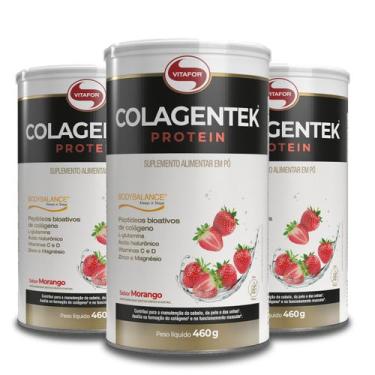 Imagem de Kit 3 Colagentek Protein Vitafor Morango 460g