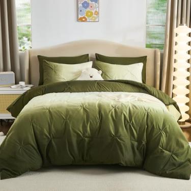 Imagem de Dinjoy Jogo de cama de casal com edredom ombré, 7 peças, para crianças, adolescentes, arco-íris colorido com edredom, lençol de cima, lençol com elástico, fronhas e fronhas, verde