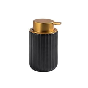 Imagem de KHUTRW3D Dispensador de sabão listrado de cerâmica para banheiro loção de gel de banho frasco de espuma de líquido (Preto)