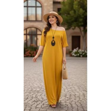 Imagem de vestido longo feminino gola caída frente e costa - KLS, Mostarda, M ve