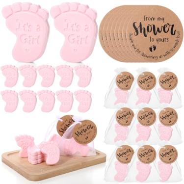 Imagem de Swiffen 25 conjuntos de sabonetes de chá de bebê para convidados Baby It's a Girl Boy Mini Pegada Sabonetes Perfumados Artesanais com Etiquetas de Agradecimento e Sacos de Organza para Chuveiro Gênero