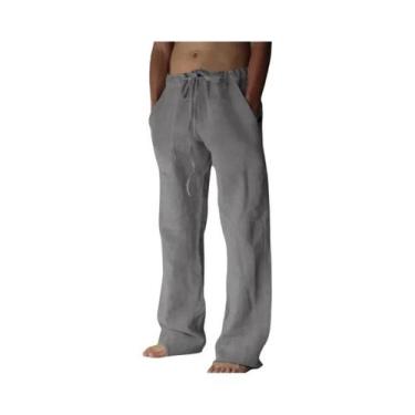 Imagem de Calças Longas Masculinas De Verão Em Algodão E Linho Respirável Com Ci
