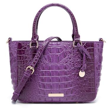 Imagem de Makcr Joacbv Bolsa feminina de couro para mulheres crocodilo em relevo com zíper bolsa elegante compartimentos transversais trabalho, 1 roxo profundo