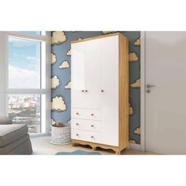 Imagem de Guarda Roupa 3 Portas c/ e 3 Gavetas Júnior Branco/Amendoa - Peroba
